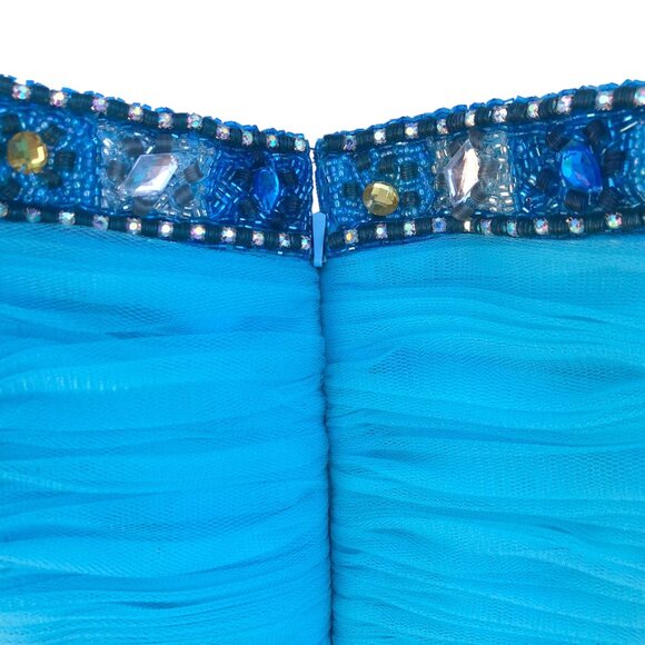 ADDA Turquoise Blue Strapless Fluffy Tulle Skirt Party Dress, L - Picture 3 of 11